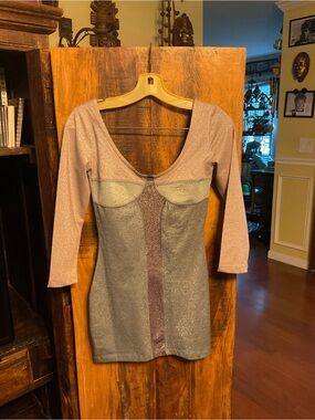 H&M Metallic Gold Scoop-Neck Mini Dress